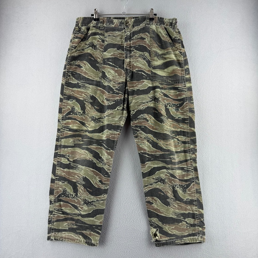 Vintage Tiger Stripe Camo Pants Mens Fits 35x27 Cotton Baker Pants 70s 80s